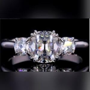 Old Mine Elongated Cushion Cut Moissanite 3 stone Anniv/Wedding Ring sz 6.5